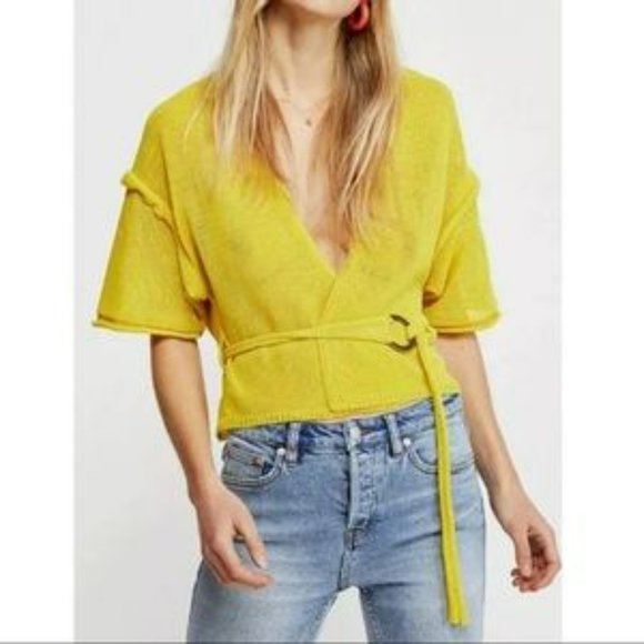 Free People Oh Hello Bright Yellow Belted Cardigan - Picture 4 of 8